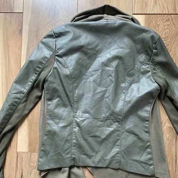 Blank NYC Draped Faux Leather Asymmetrical Jacket Olive Green S - Picture 11 of 11